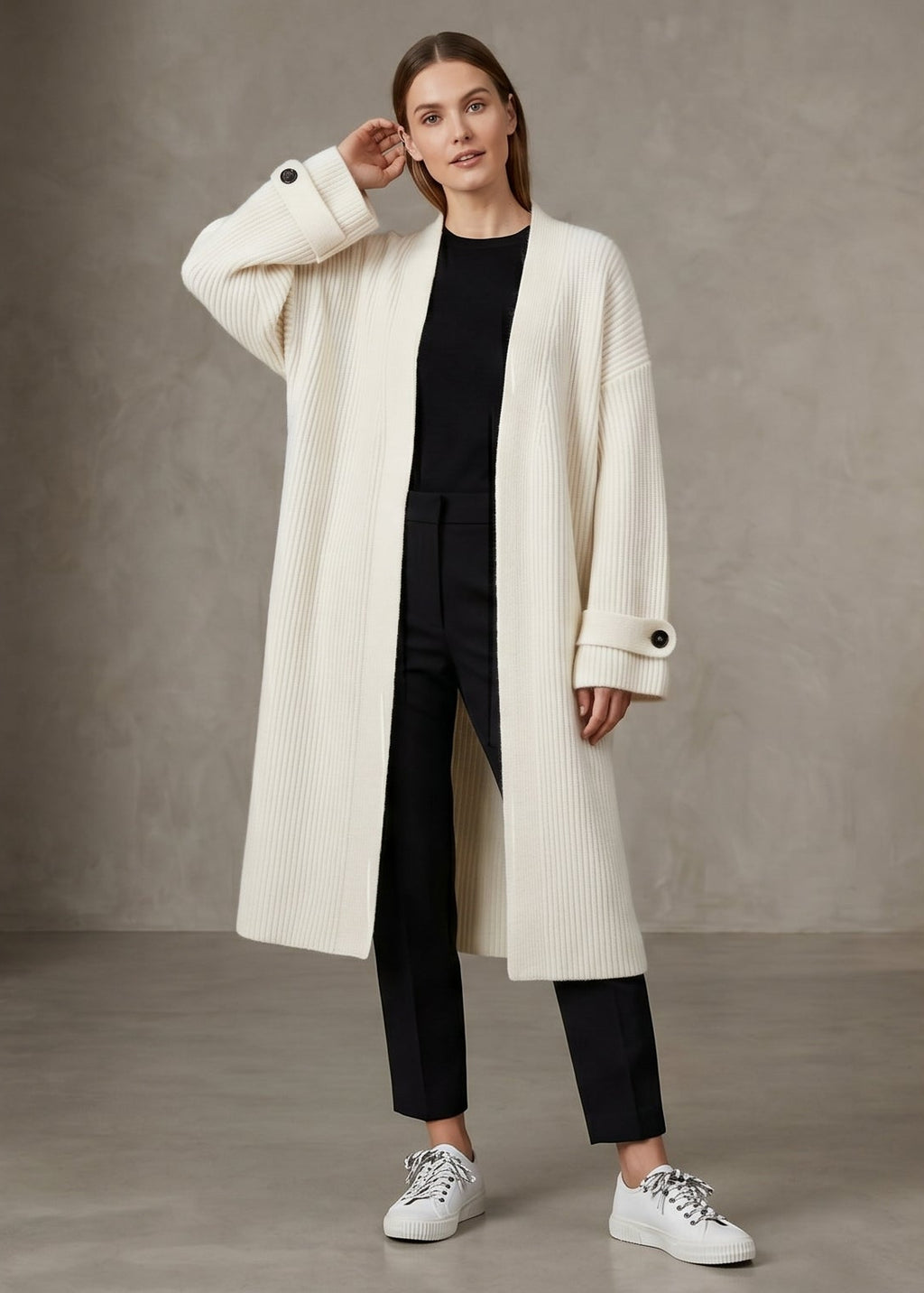 The Grace Longline Knitted Cardigan - Cream White