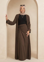 The Pearl Two-Piece Modest Kimono & Maxi Skirt Set - Mocha