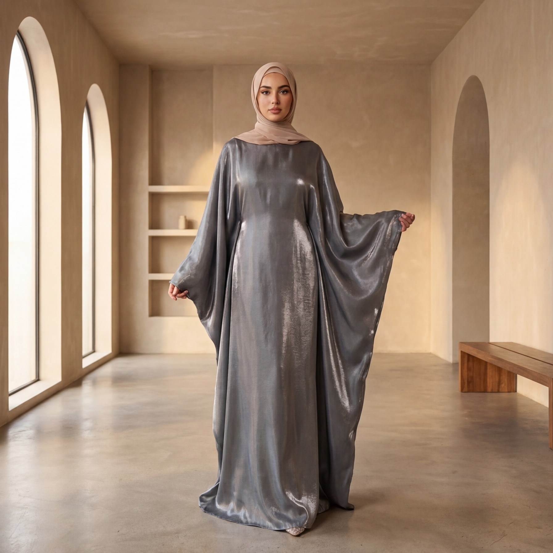 Hala Butterfly Abaya - Charcoal Grey