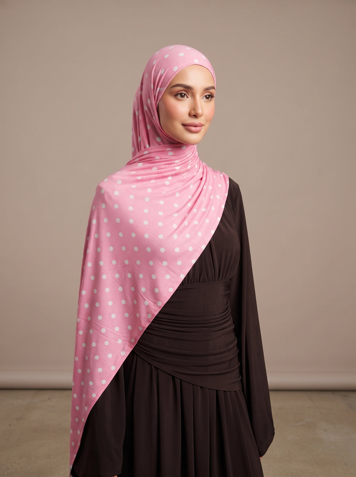 Pink Polka Dot Printed Jersey Hijab