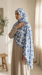 Blue Porcelain Printed Jersey Hijab