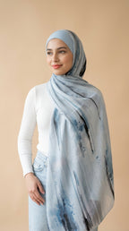 Aqua Teal Printed Modal Watermark Ombre Hijab