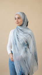 Aqua Teal Printed Modal Watermark Ombre Hijab