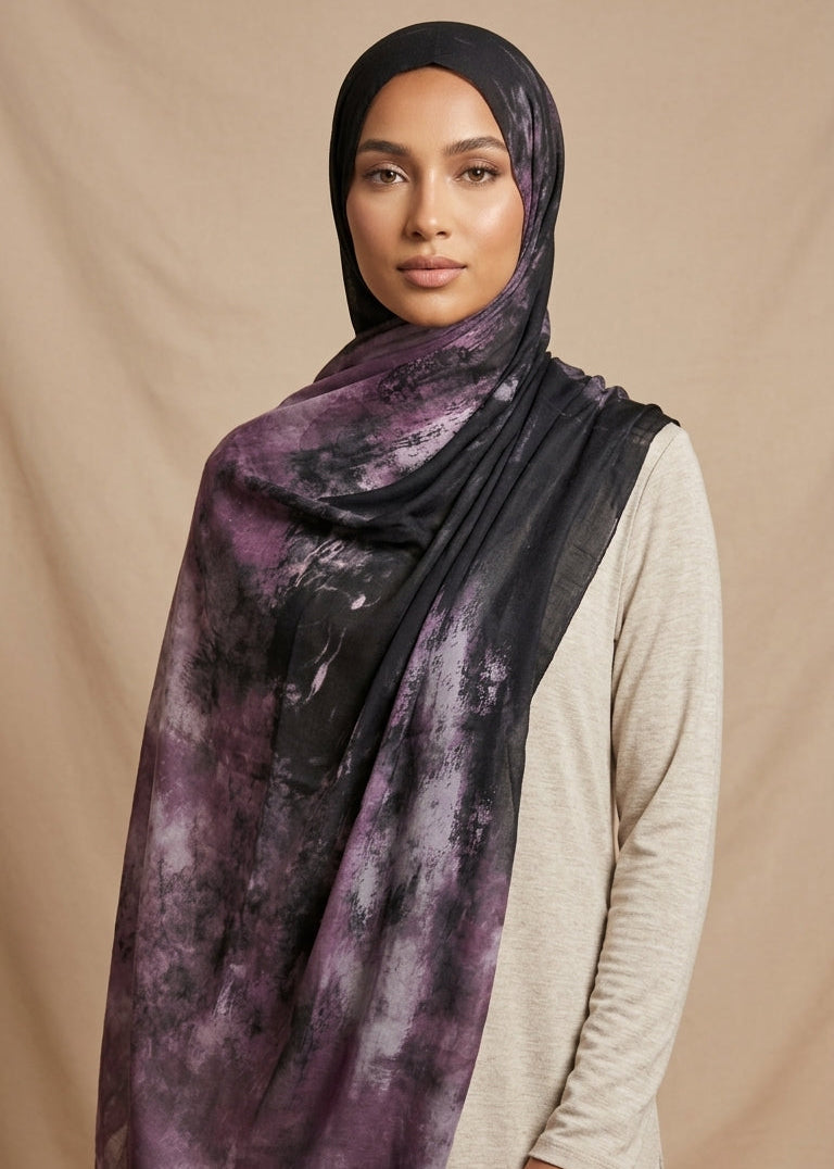Moonlit Plum Printed Modal Watermark Ombre Hijab