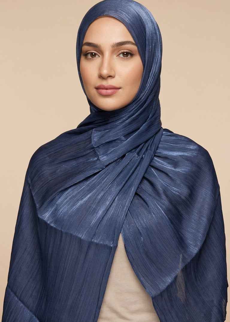 Shimmer Organza Hijab - Navy