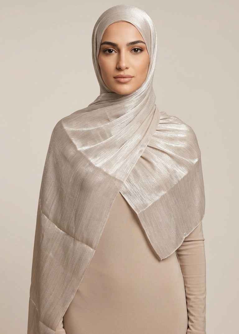 Soft Beige Organza Shimmer Hijab