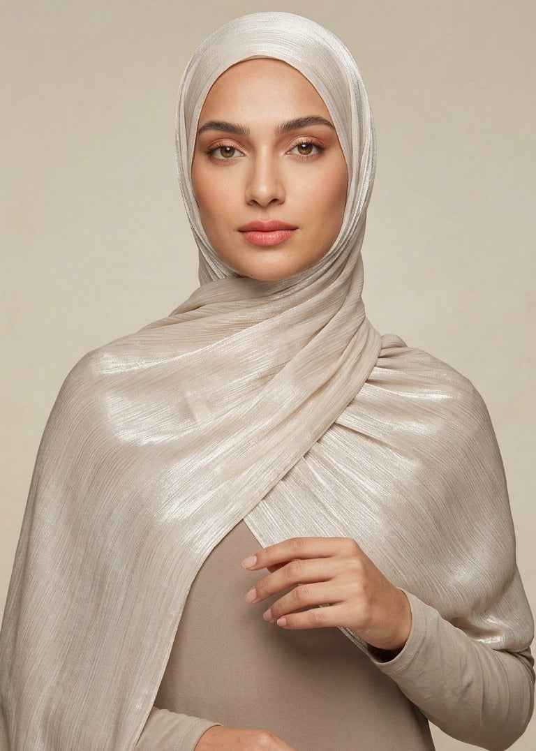 Soft Beige Organza Shimmer Hijab