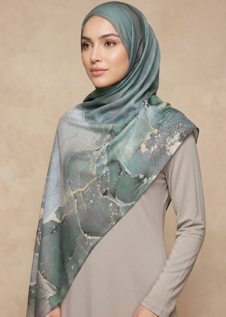 Forest Marble Printed Modal Watermark Ombre Hijab