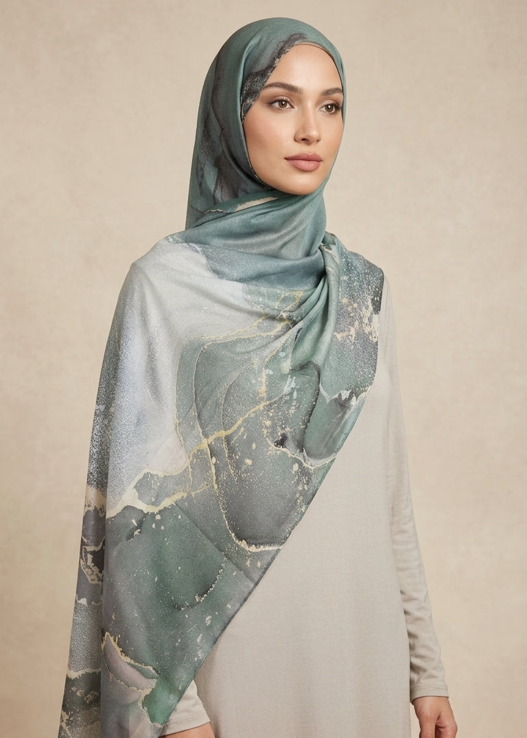 Forest Marble Printed Modal Watermark Ombre Hijab