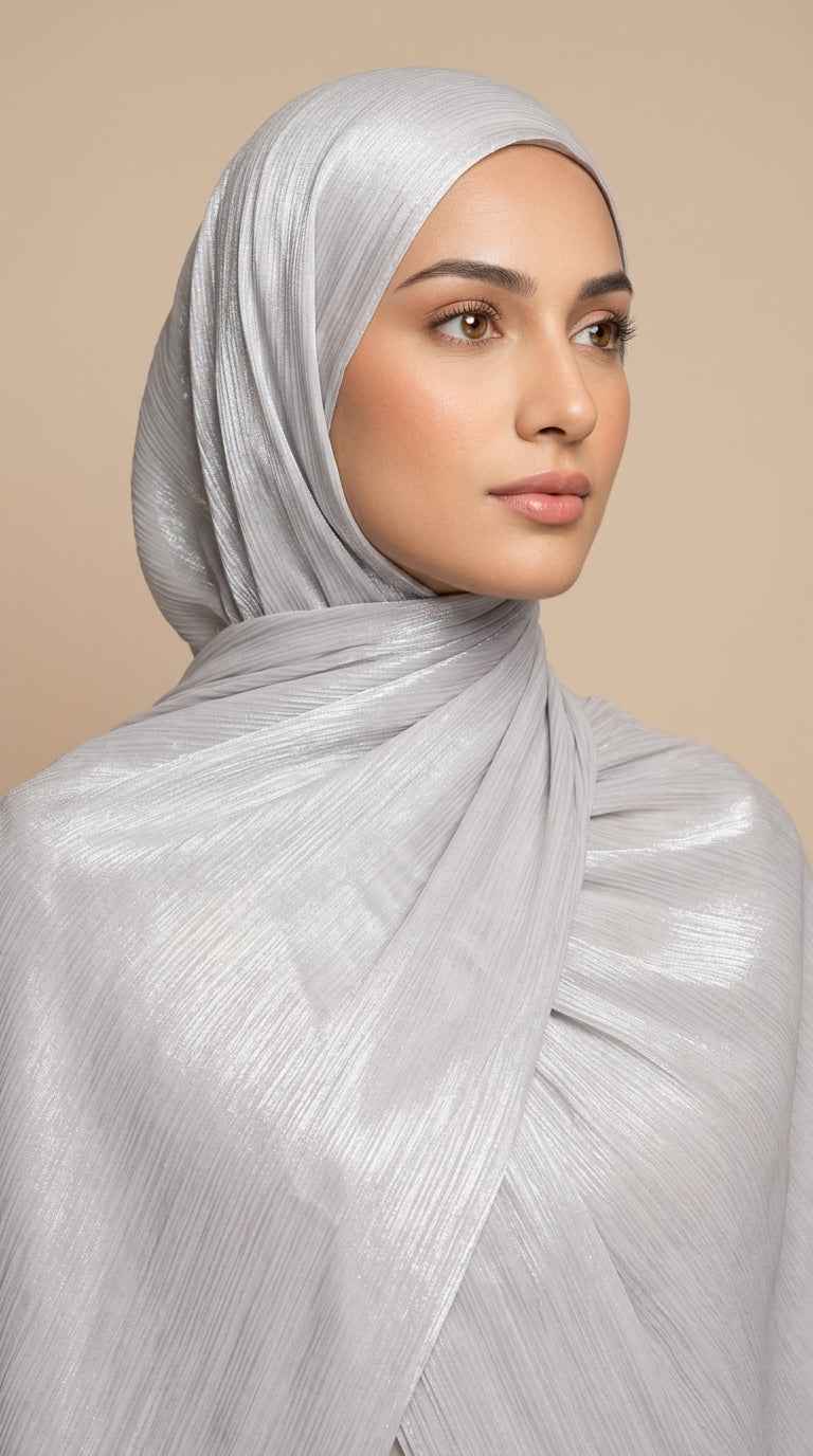 Shimmer Organza Hijab - Pearl Silver