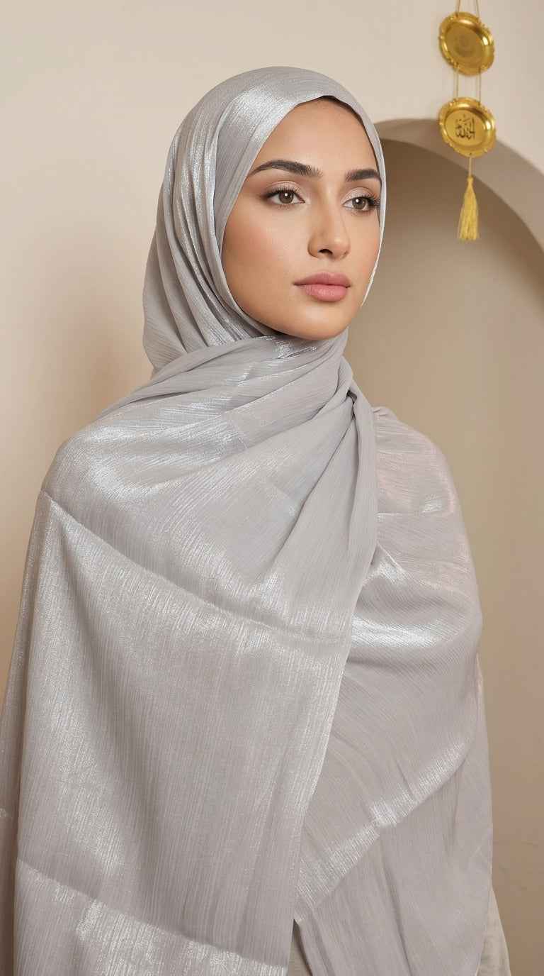 Shimmer Organza Hijab - Pearl Silver