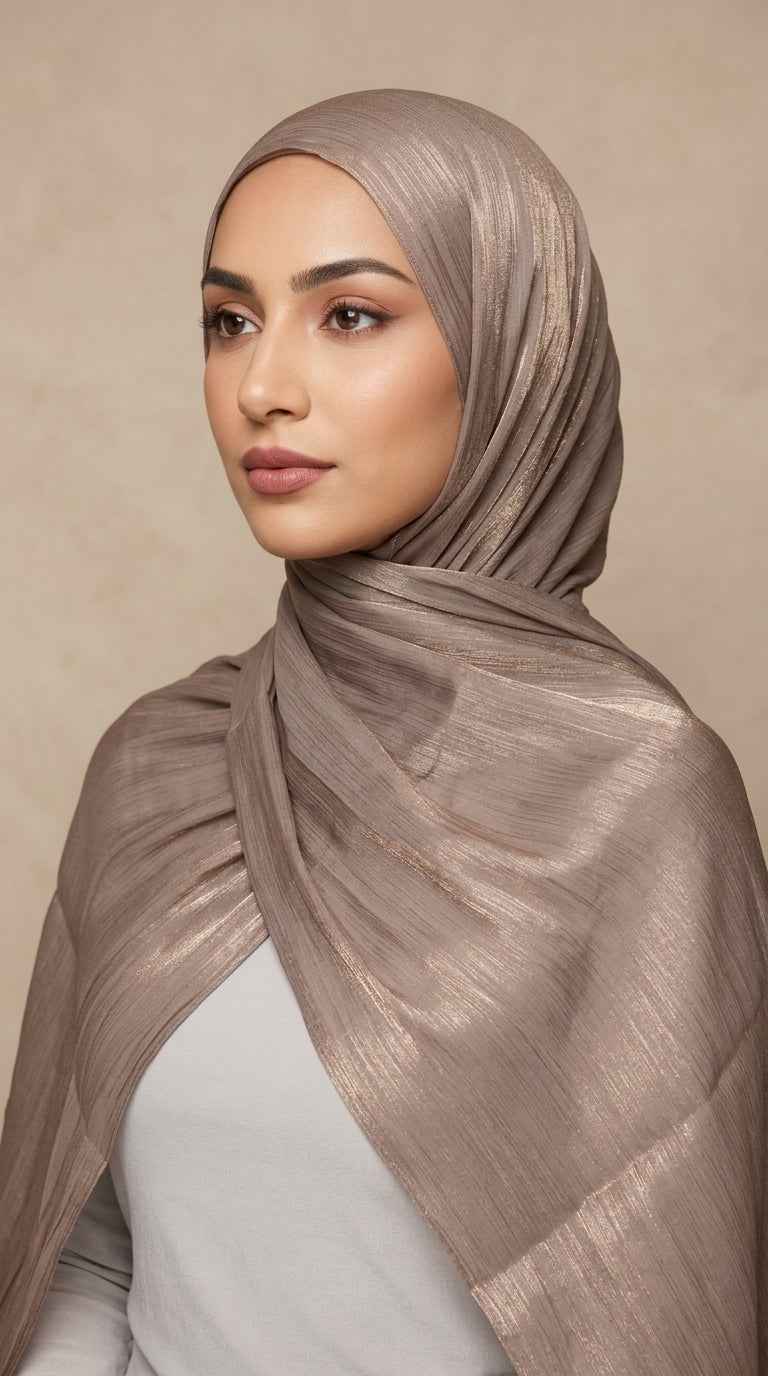 Shimmer Organza Hijab - Brown