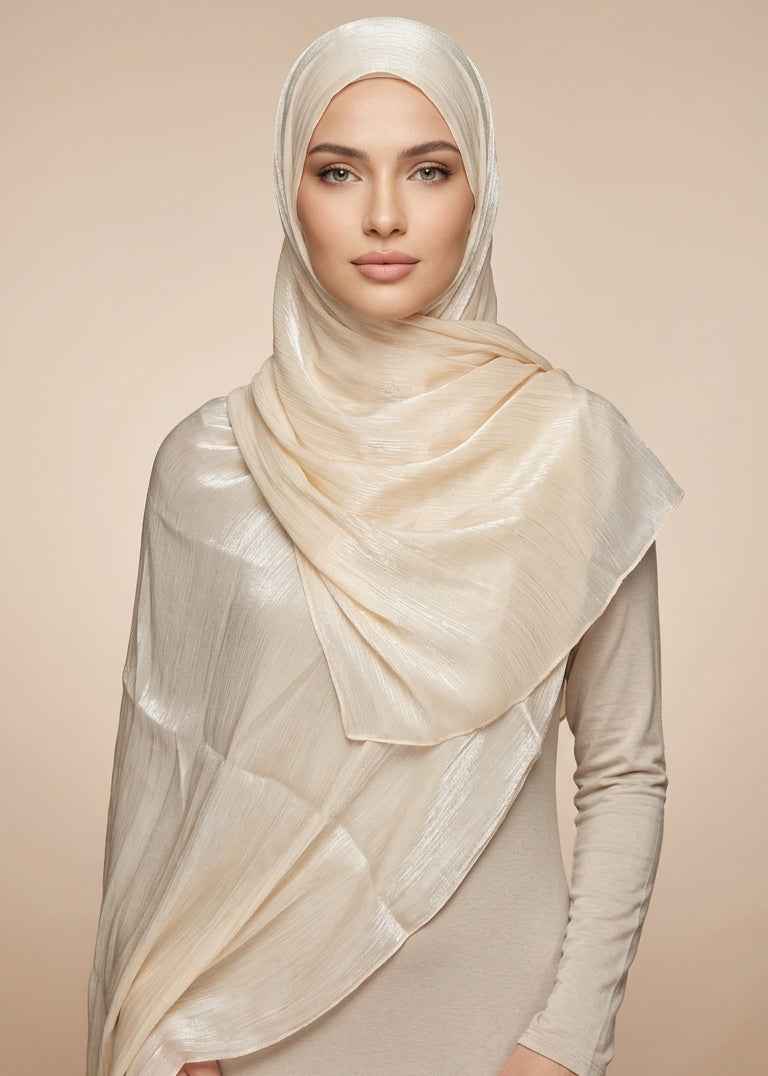 Shimmer Organza Hijab - Cream White