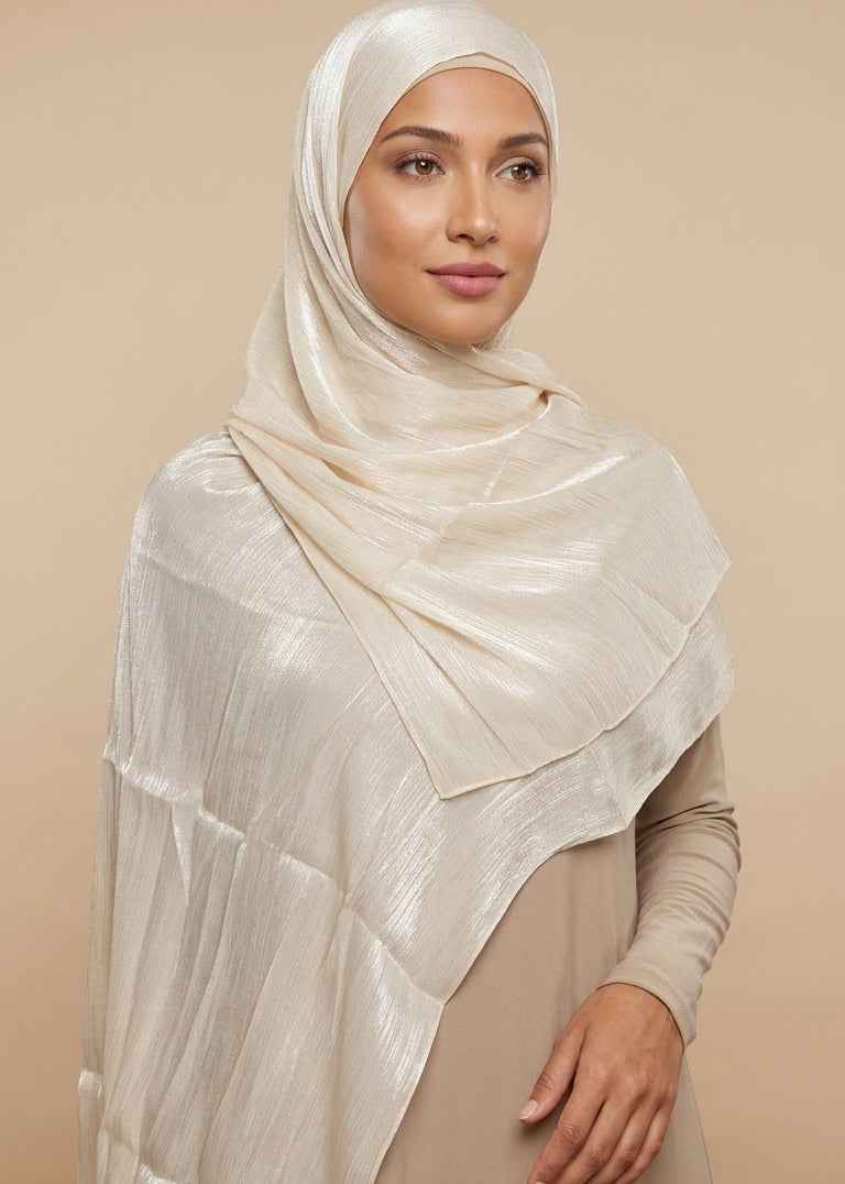 Shimmer Organza Hijab - Cream White
