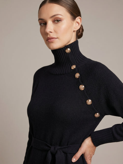 Aliyah Winter Knit Midi Dress  - Black