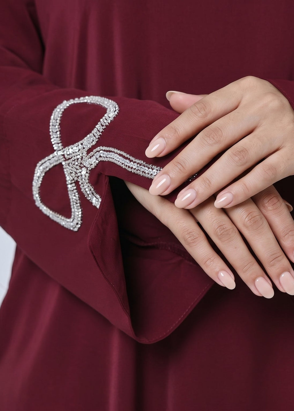 Zaina Crystal Bow Abaya - Deep Berry