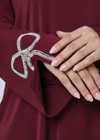 Zaina Crystal Bow Abaya - Deep Berry