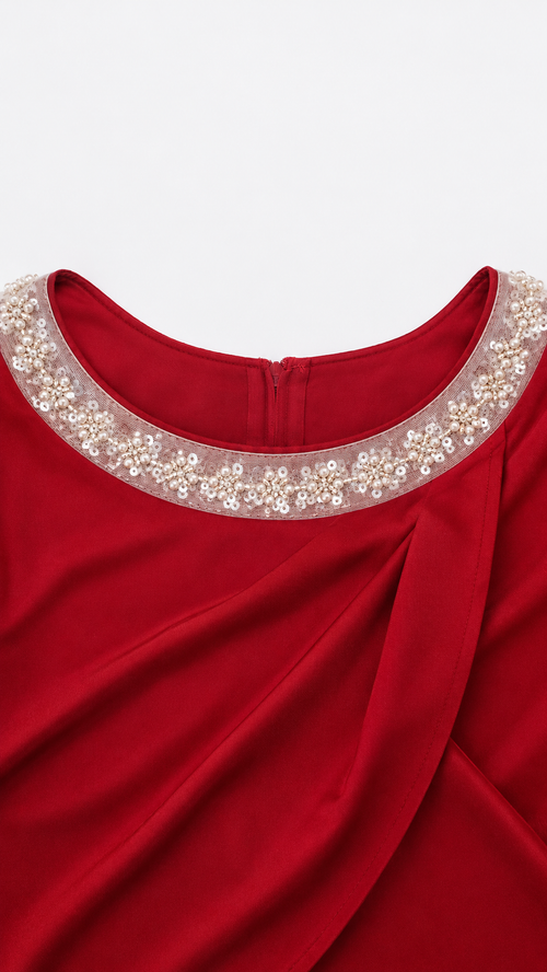 Auria Elegant Modest Gown – Red (Clearance) (Rhinestone detailing varies from the picture)