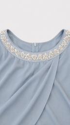 Auria Elegant Modest Gown Dress - Serenity Blue (Clearance) (Rhinestone detailing varies from the picture) - Ameera Modest Hub