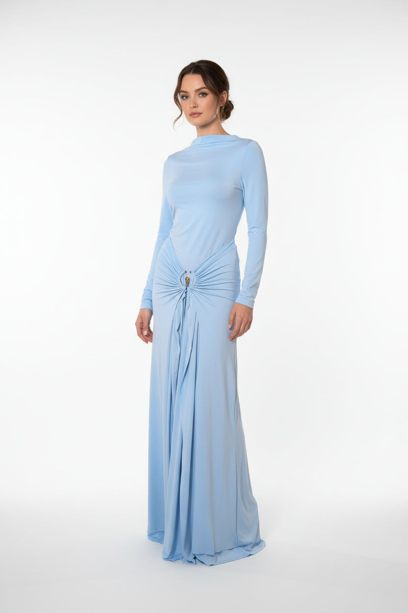 Lina Bodycon Draped Maxi Dress - Serenity Blue