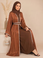 Salamah Lace Embellished Dubai Abaya Set – Coffee