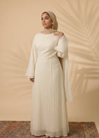 Aurelia Shawl Textured Overlay Modest Dress - White