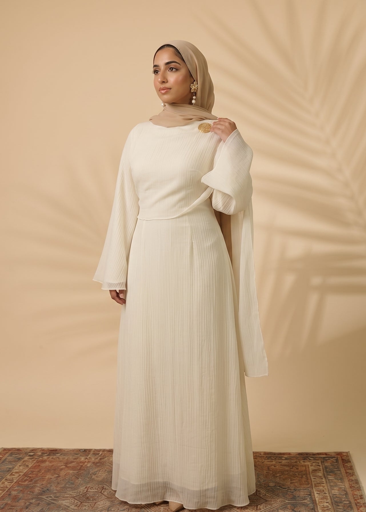 Aurelia Shawl Textured Overlay Modest Dress - White