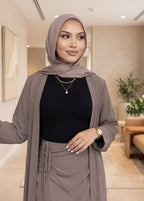 The Pearl Two-Piece Modest Kimono & Maxi Skirt Set - Rose Taupe
