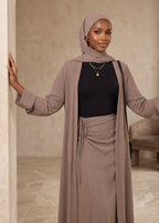 The Pearl Two-Piece Modest Kimono & Maxi Skirt Set - Rose Taupe