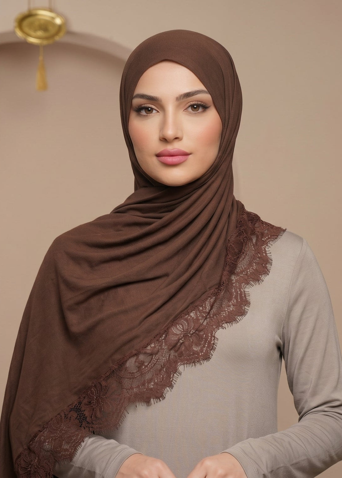 Rich Cocoa Lace Modal Hijab
